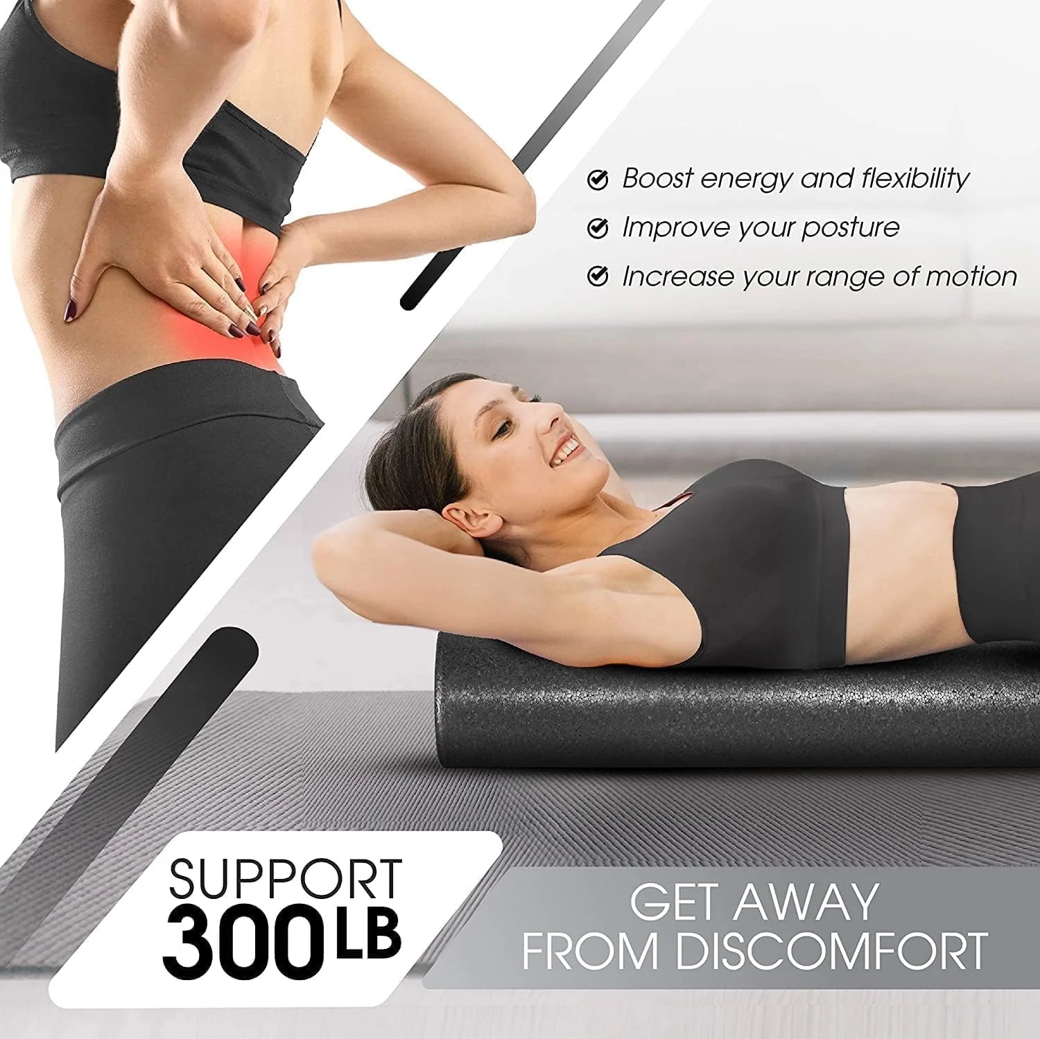 18Inch Exercise Foam Roller EPP Black