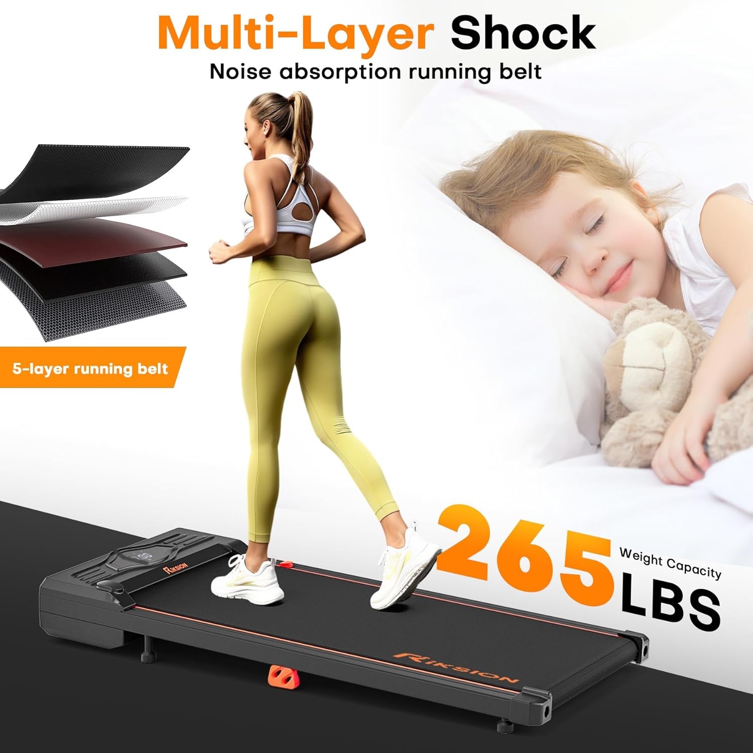 Walking Pad Treadmill, under Desk Treadmill, Portable Foldable Compact Walking Pad with Remote Control for Home/Office, Free Installation